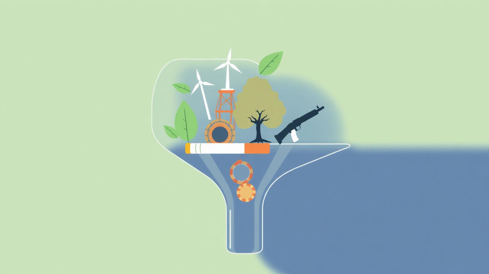 Funnel filtering ethical sectors from excluded industries